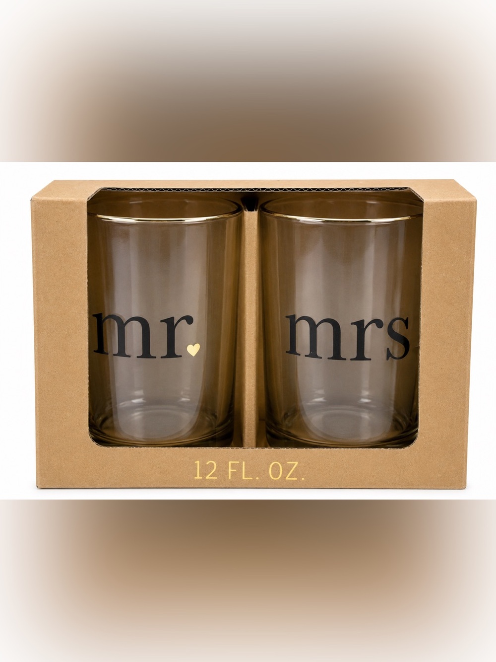 Mr. and Mrs. Hearts Gold Rim 2-Pc. Wiskey Rock Glasses, 12 oz. new in box,
